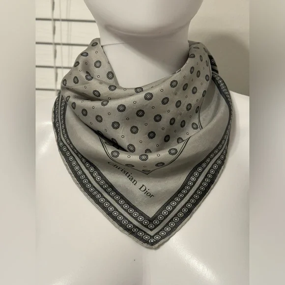 Christian Dior silk scarf, gray, square, 18.5 inches, logo. 100% silk. - Picture 12 of 12